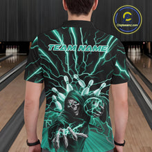 Load image into Gallery viewer, Custom Black And Green Lightning Grim Reaper Bowling Men Polo Shirt, Halloween Outfit IPHW9807