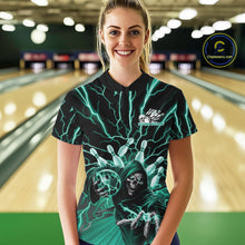 Load image into Gallery viewer, Custom Green Lightning Grim Reaper Bowling Women Quarter-Zip Shirt, Halloween Outfit IPHW9807