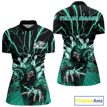 Load image into Gallery viewer, Custom Green Lightning Grim Reaper Bowling Women Quarter-Zip Shirt, Halloween Outfit IPHW9807
