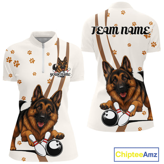Custom Funny German Shepherd Dog Women Bowling Team Shirt, Dog Lovers Bowling Uniform IPHW10210