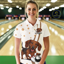 Load image into Gallery viewer, Custom Funny Dachshund Dog Women Bowling Team Shirt, Dog Lovers Bowling Uniform IPHW10213