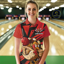 Load image into Gallery viewer, Custom Funny Turkey Bowling Shirts For Women, Red Thanksgiving Bowling Shirt Team Uniform IPHW10675
