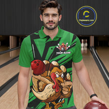 Load image into Gallery viewer, Custom Funny Turkey Bowling Shirts For Men, Green Thanksgiving Bowling Shirt Team Uniform IPHW10677