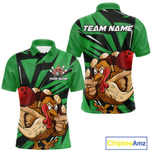 Load image into Gallery viewer, Custom Funny Turkey Bowling Shirts For Men, Green Thanksgiving Bowling Shirt Team Uniform IPHW10677