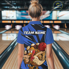Load image into Gallery viewer, Custom Funny Turkey Bowling Shirts For Women, Blue Thanksgiving Bowling Shirt Team Uniform IPHW10678