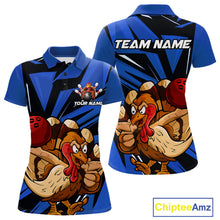 Load image into Gallery viewer, Custom Funny Turkey Bowling Shirts For Women, Blue Thanksgiving Bowling Shirt Team Uniform IPHW10678