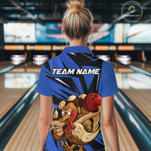 Load image into Gallery viewer, Custom Funny Turkey Bowling Shirts Women, Blue Thanksgiving Bowling Shirt Team Uniform IPHW10678