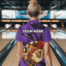 Load image into Gallery viewer, Custom Funny Turkey Bowling Shirts For Women, Purple Thanksgiving Bowling Shirt Team Uniform IPHW10679
