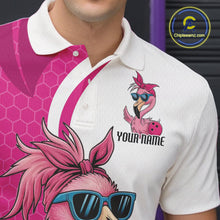 Load image into Gallery viewer, Custom Funny Hot Pink Flamingo Bowling Men Polo Shirt, Bowling League Bowlers Outfit IPHW10680