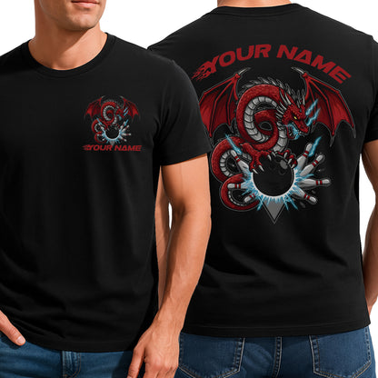 Personalized Bowling T-Shirts For Men, Red Dragon Thunder Lightning Team Uniform IPHW9074