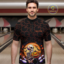 Load image into Gallery viewer, Custom Funny Skeleton Bowling Quarter-Zip Shirts For Men, Halloween Bowling Team Outfit IPHW9604