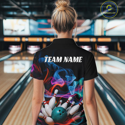 Custom Colorful Smoke Bowling Women Quarter-Zip Shirt, Bowling League Shirt Bowler Outfit IPHW9018