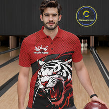 Load image into Gallery viewer, Custom Black And Red Tiger Bowling Team Polo Shirts For Men, Bowling League Shirt IPHW9019