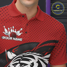 Load image into Gallery viewer, Custom Black And Red Tiger Bowling Team Polo Shirts For Men, Bowling League Shirt IPHW9019