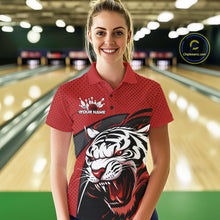 Load image into Gallery viewer, Custom Black And Red Tiger Bowling Team Polo Shirts For Women, Bowling League Shirt IPHW9019