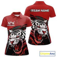 Load image into Gallery viewer, Custom Black And Red Tiger Bowling Team Polo Shirts For Women, Bowling League Shirt IPHW9019