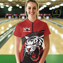 Load image into Gallery viewer, Custom Black And Red Tiger Bowling Team Quarter-Zip Shirt For Women, Bowling League Shirt IPHW9019