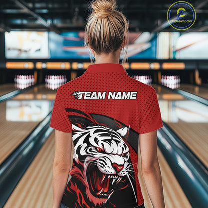 Custom Black And Red Tiger Bowling Team Quarter-Zip Shirt For Women, Bowling League Shirt IPHW9019