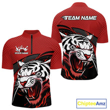 Load image into Gallery viewer, Custom Black And Red Tiger Bowling Team Quarter-Zip Shirts For Men, Bowling League Shirt IPHW9019