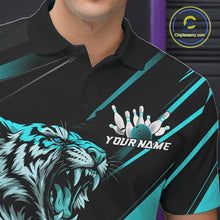 Load image into Gallery viewer, Personalized Tiger Bowling Team Men Polo Shirts, Black And Blue Tiger Bowling Jerseys IPHW9023