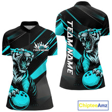 Load image into Gallery viewer, Personalized Tiger Bowling Team Women Quarter-Zip Shirts, Blue Tiger Bowling Jerseys IPHW9023