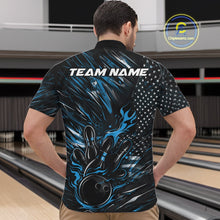 Load image into Gallery viewer, Custom Black And Blue Patriotic Flame Bowling Jerseys, US Flag Bowling Shirt For Men IPHW11172
