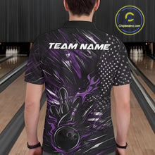 Load image into Gallery viewer, Custom Black And Purple Patriotic Flame Bowling Jerseys, US Flag Bowling Shirt For Men IPHW11173