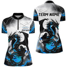 Load image into Gallery viewer, Black And Blue Thunder Lightning Custom Dragon Ladies Bowling Shirts, Bowling League Shirts IPHW7062
