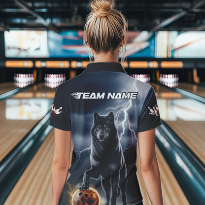 Custom Thunder Lightning Wolf Bowling Polo Shirts For Women, Wolf Bowling Jerseys IPHW8307