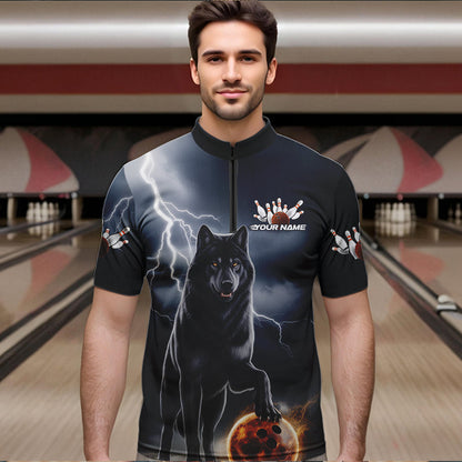 Custom Thunder Lightning Wolf Bowling Quarter-Zip Shirts For Men, Wolf Bowling Jerseys IPHW8307