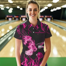 Load image into Gallery viewer, Custom Black And Pink Flame Eagle Bowling Team Women Polo Shirt, Eagle Bowling League Shirt IPHW8791