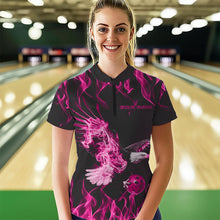 Load image into Gallery viewer, Custom Black And Pink Flame Eagle Bowling Women Quarter-Zip Shirts, Bowling League Shirt IPHW8791