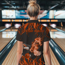 Load image into Gallery viewer, Custom Black And Orange Flame Eagle Bowling Team Women Polo Shirts, Bowling League Shirt IPHW8792