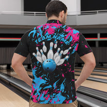 Load image into Gallery viewer, Black, Blue And Pink Custom Bowling Team Men Quarter-Zip Shirts, Bowling Ball And Pin Jerseys IPHW8795