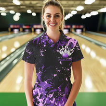 Load image into Gallery viewer, Black, Purple And Pink Custom Bowling Team Women Polo Shirts, Bowling Ball And Pin Jerseys IPHW8796