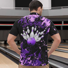 Load image into Gallery viewer, Black, Purple And Pink Custom Bowling Team Men Quarter-Zip Shirts, Bowling Ball And Pin Jerseys IPHW8796