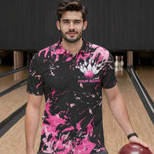 Load image into Gallery viewer, Black And Pink Custom Bowling Team Men Polo Shirts, Bowling Ball And Pin Bowling Jerseys IPHW8798