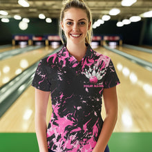 Load image into Gallery viewer, Black And Pink Custom Bowling Team Women Polo Shirts, Bowling Ball And Pin Bowling Jerseys IPHW8798