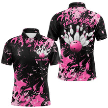 Load image into Gallery viewer, Black And Pink Custom Bowling Team Men Polo Shirts, Bowling Ball And Pin Bowling Jerseys IPHW8798