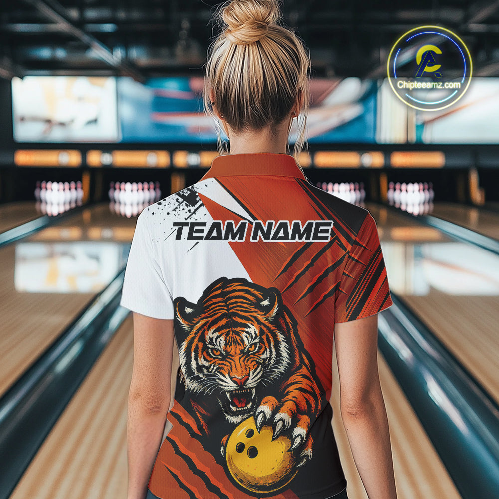 Custom Tiger Bowling Team Quarter-Zip Shirts For Women, Tiger Claw Bowling Jerseys IPHW9026