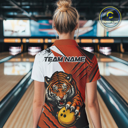 Custom Tiger Bowling Team Quarter-Zip Shirts For Women, Tiger Claw Bowling Jerseys IPHW9026