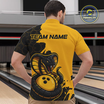 Custom Black And Yellow Cobra Snake Bowling Men Quarter-Zip Shirts Team Uniform Bowling Pattern IPHW9030