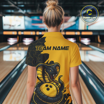 Custom Black And Yellow Cobra Snake Bowling Women Quarter-Zip Shirts Team Uniform IPHW9030