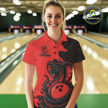 Load image into Gallery viewer, Custom Black And Red Cobra Snake Bowling Women Polo Shirts Team Uniform Bowling Pattern IPHW9032