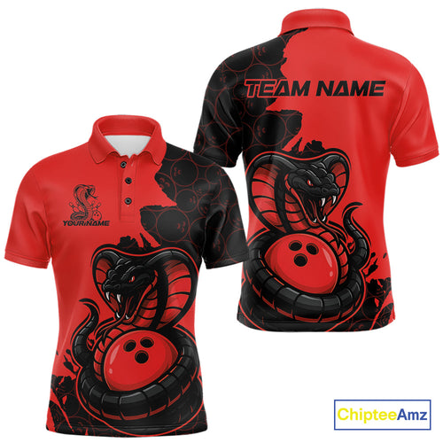 Custom Black And Red Cobra Snake Bowling Men Polo Shirts Team Uniform Bowling Pattern IPHW9032