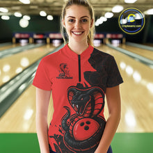 Load image into Gallery viewer, Custom Black And Red Cobra Snake Bowling Women Quarter-Zip Shirts Team Uniform IPHW9032