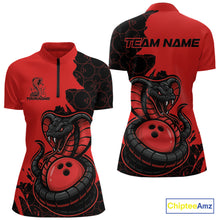 Load image into Gallery viewer, Custom Black And Red Cobra Snake Bowling Women Quarter-Zip Shirts Team Uniform IPHW9032