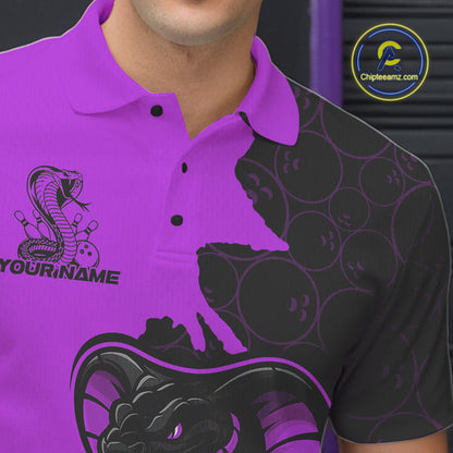 Custom Black And Purple Cobra Snake Bowling Men Polo Shirts Team Uniform Bowling Pattern IPHW9033