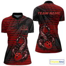 Load image into Gallery viewer, Custom Black And Red Scorpion Bowling Team Women Quarter-Zip Shirt, Bowling League Shirt IPHW9036