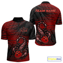 Load image into Gallery viewer, Custom Black And Red Scorpion Bowling Team Quarter-Zip Shirts For Men, Bowling League Shirt IPHW9036